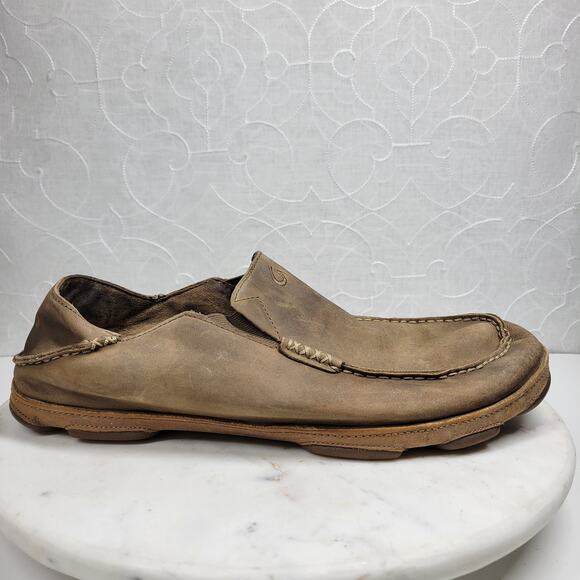 OluKai‎ Moala Shoes Mens 13M Brown Classic Leather Slip On Loafer - Picture 9 of 15